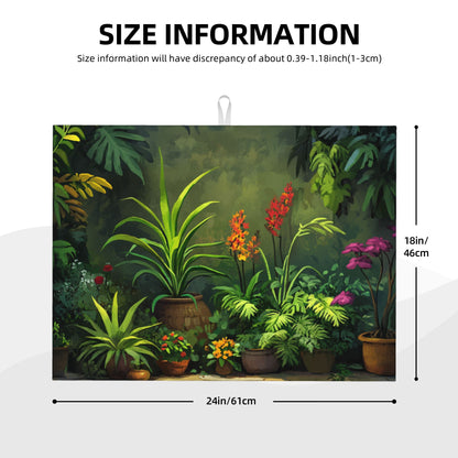 Tropical Potted Plant Kitchen Drying Mat, Large Absorbent Non-Slip Counter Protector