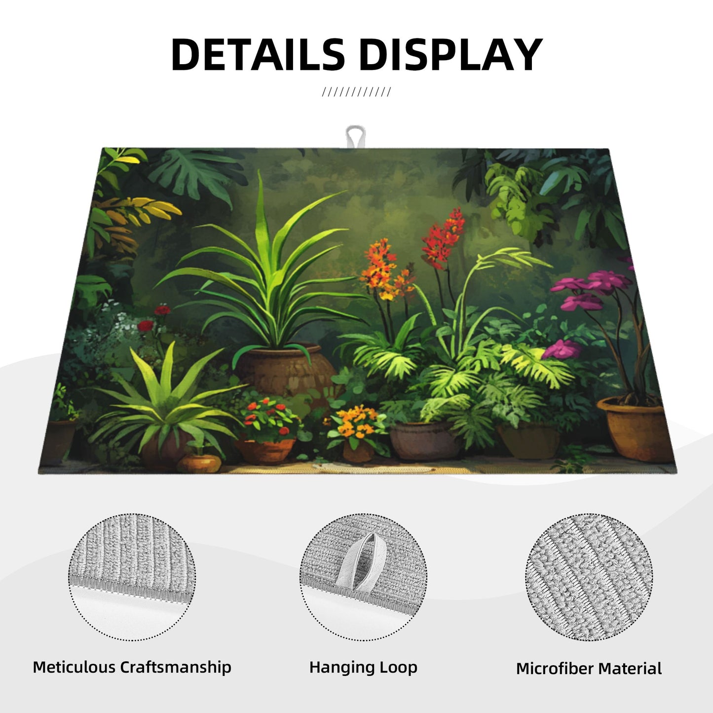 Tropical Potted Plant Kitchen Drying Mat, Large Absorbent Non-Slip Counter Protector