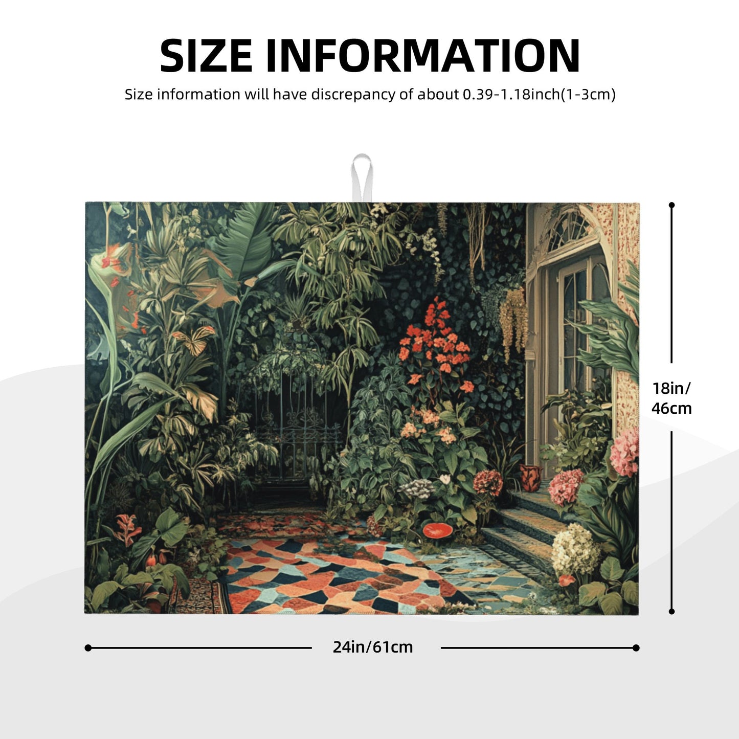 Vintage Courtyard Botanical Kitchen Drying Mat, Large Absorbent Non-Slip Counter Protector